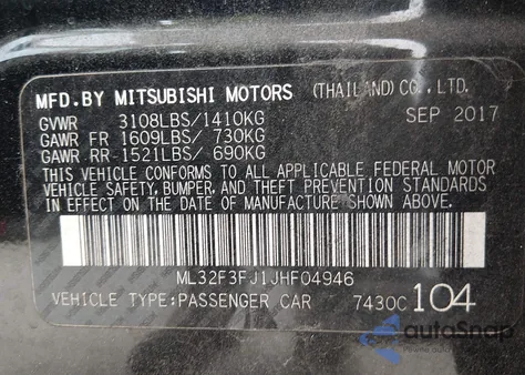 2018 Mitsubishi Mirage G4 Es z USA, uszkodzony, nr VIN ML32F3FJ1JHF04946